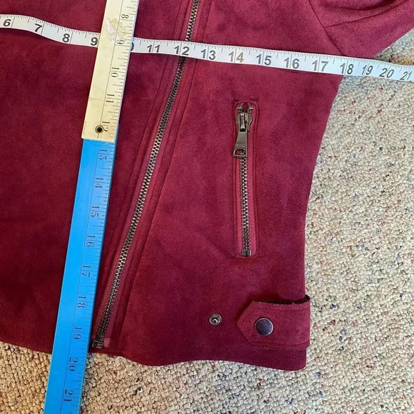 Y2K Vigoss Faux Fur Suede Burgundy Motorcycl Jacket Women S-M Pockets Full Zip - Picture 2 of 9